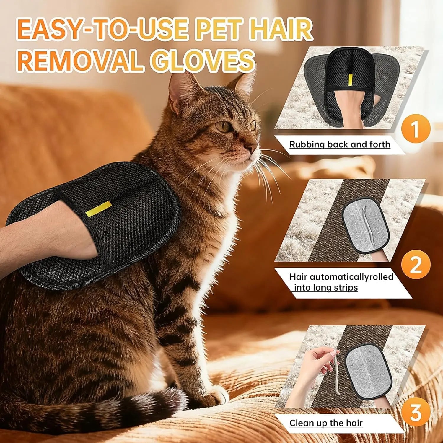 Pipidodo Universal Pet Hair Removal Grooming Gloves - Reusable Static Fur Remover Mitts, Multi-Pack for Furniture and Bedding