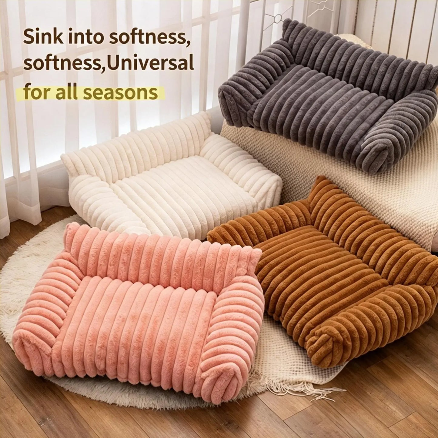 Fluffy Fleece Pet Sofa Bed with 4 Styles, Premium Soft Fluffy Sofas, Thick Mat, Outdoor Dog Bed, Washable Pet, Soft Cozy, Removable Washable Cover, All-Season Cozy for Indoor Cats, Suitable for Outdoor Use