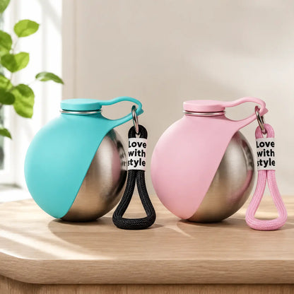 Stainless Steel 10oz Portable Dog Water Bottle with Foldable Silicone Bowl - 2-in-1 Water and Food Dispenser for Dogs on the Go