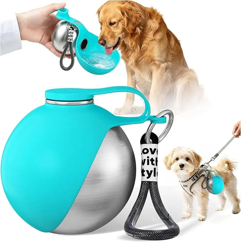 Stainless Steel 10oz Portable Dog Water Bottle with Foldable Silicone Bowl - 2-in-1 Water and Food Dispenser for Dogs on the Go