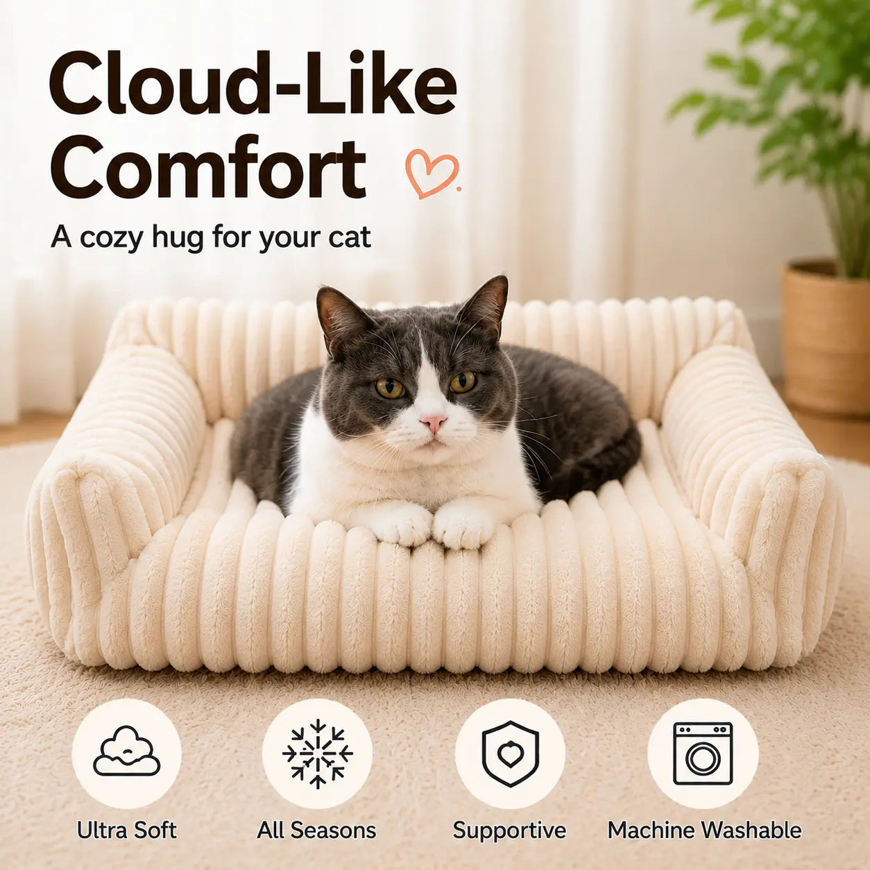 Fluffy Fleece Pet Sofa Bed with 4 Styles, Premium Soft Fluffy Sofas, Thick Mat, Outdoor Dog Bed, Washable Pet, Soft Cozy, Removable Washable Cover, All-Season Cozy for Indoor Cats, Suitable for Outdoor Use
