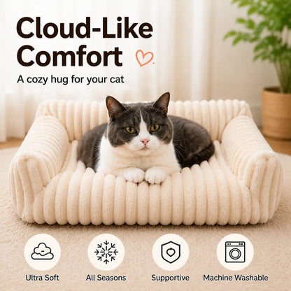 Fluffy Fleece Pet Sofa Bed with 4 Styles, Premium Soft Fluffy Sofas, Thick Mat, Outdoor Dog Bed, Washable Pet, Soft Cozy, Removable Washable Cover, All-Season Cozy for Indoor Cats, Suitable for Outdoor Use